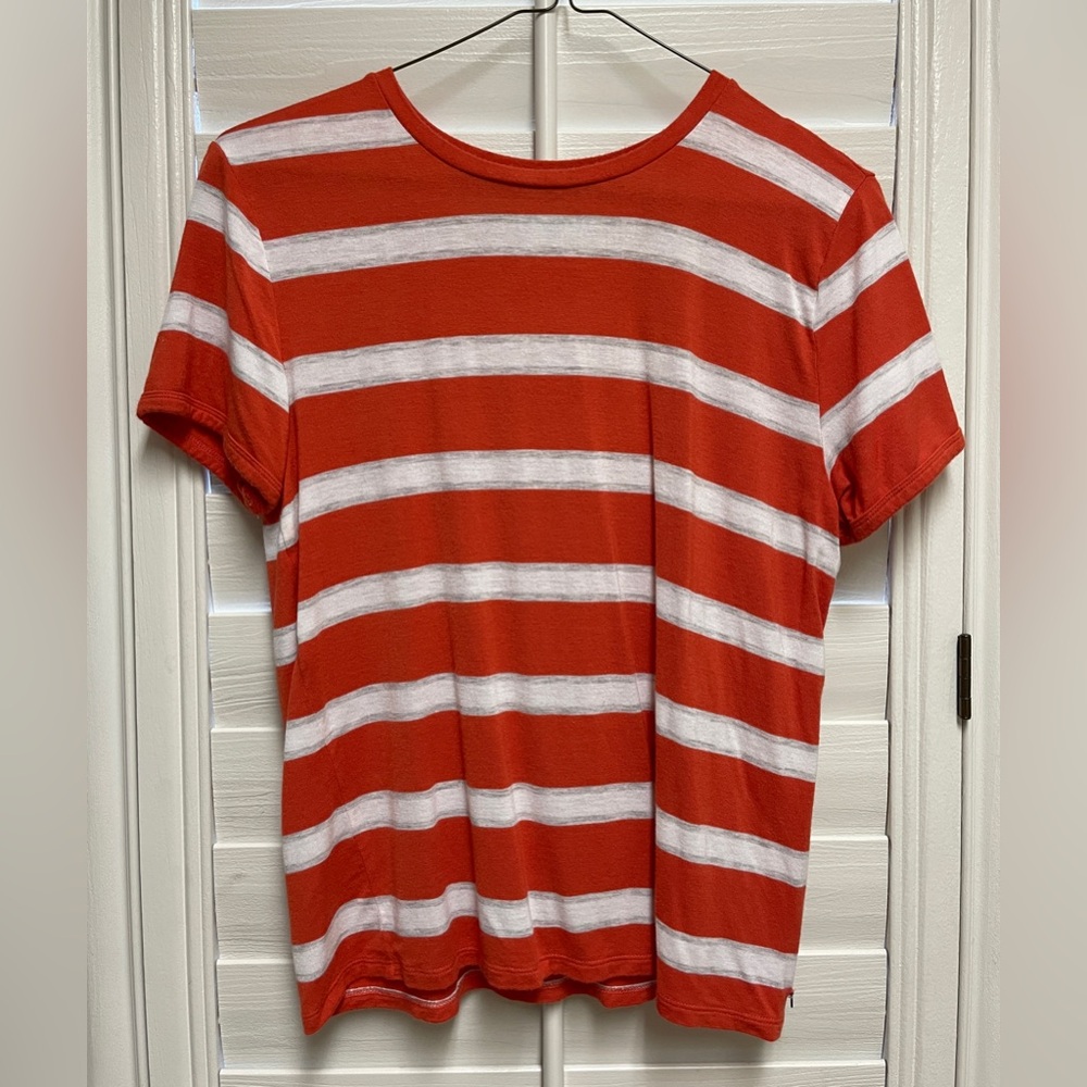 Abercrombie Orange/White/Grey Essentials Striped Tee - Size S